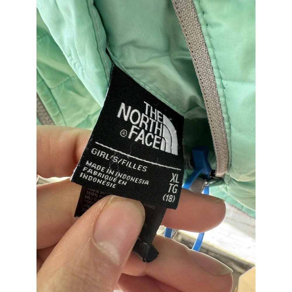 North Face Jacket Girls XL‎ Green Grey Reversible Mossbud Swirl Puffer Fleece